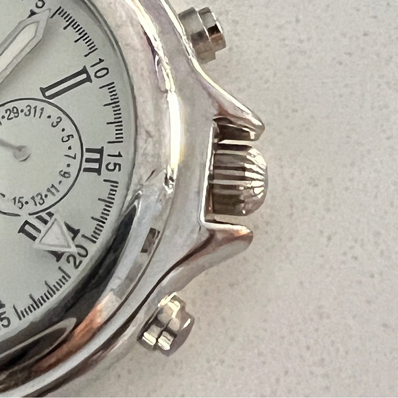 NWT 90s big Watch Silver-tone Bezel Genuine Leather Band - Picture 6 of 17